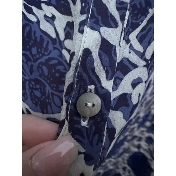 Natalie Martin Indigo Floral Hand-Dyed 100% Silk Kaftan Dress Sz L Double Slit - Picture 6 of 11